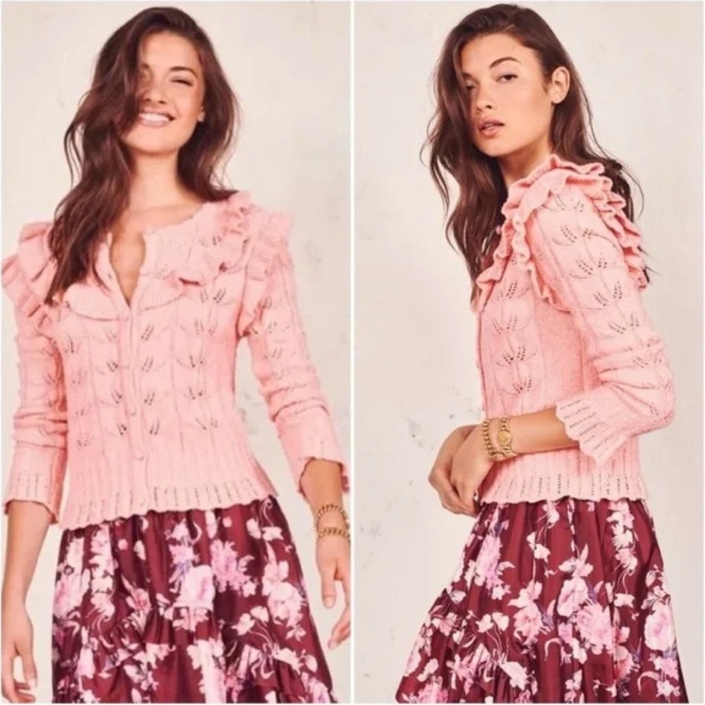 LoveShackFancy Pink Ruffled Cardigan